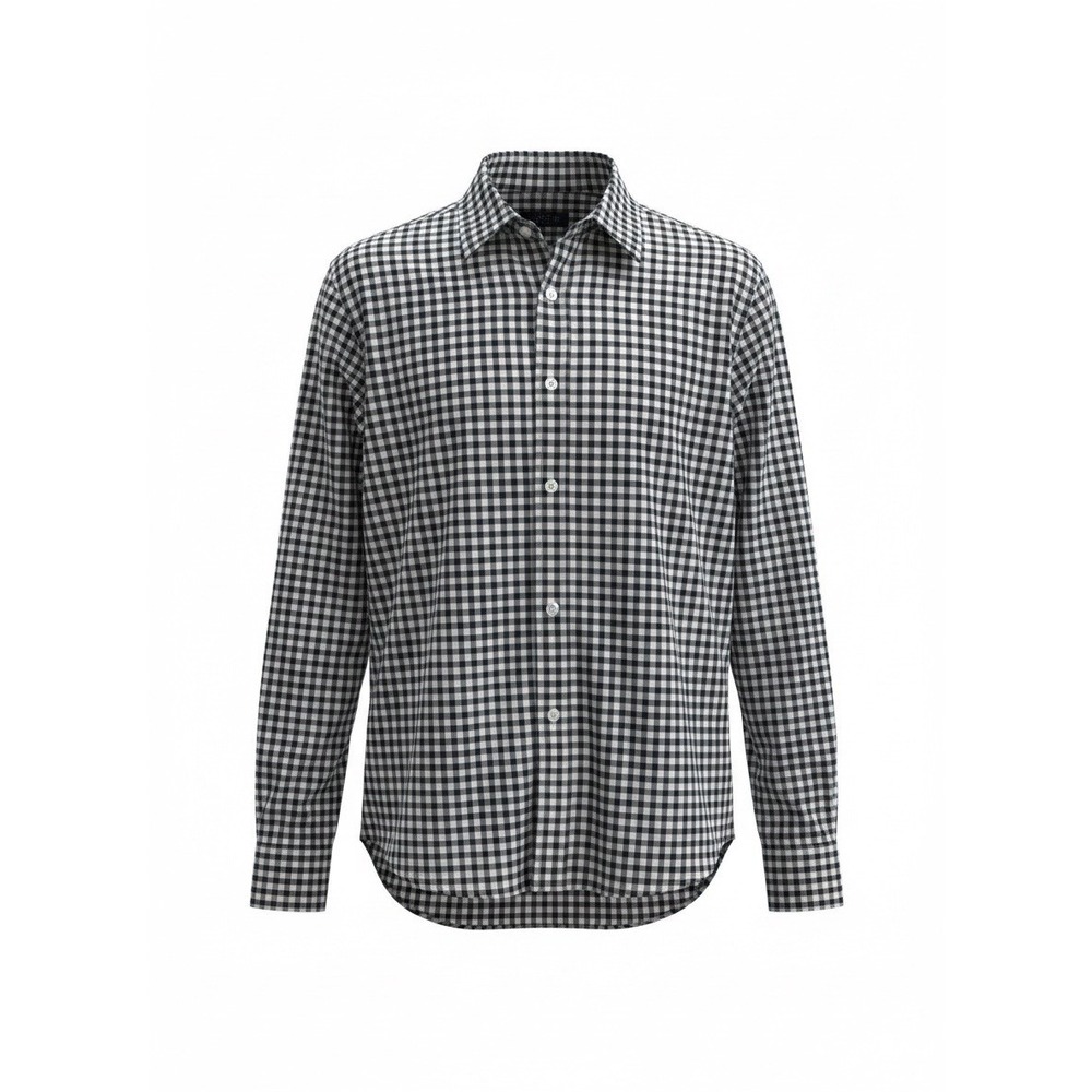 EUC Clear Brand Long Sleeve Button Down Shirty Navy White Gingham Stretch M